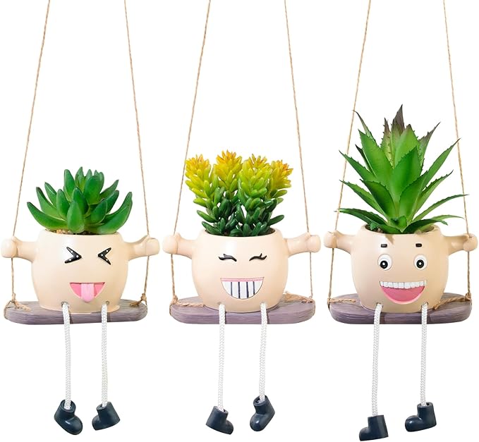 3PCS Hanging Fake Succulent Plant Pots - Creative Artificial Mini Potted Succulents, Ideal for Home, Room, Office Decor, Shelf & Ceiling Accents Choice
