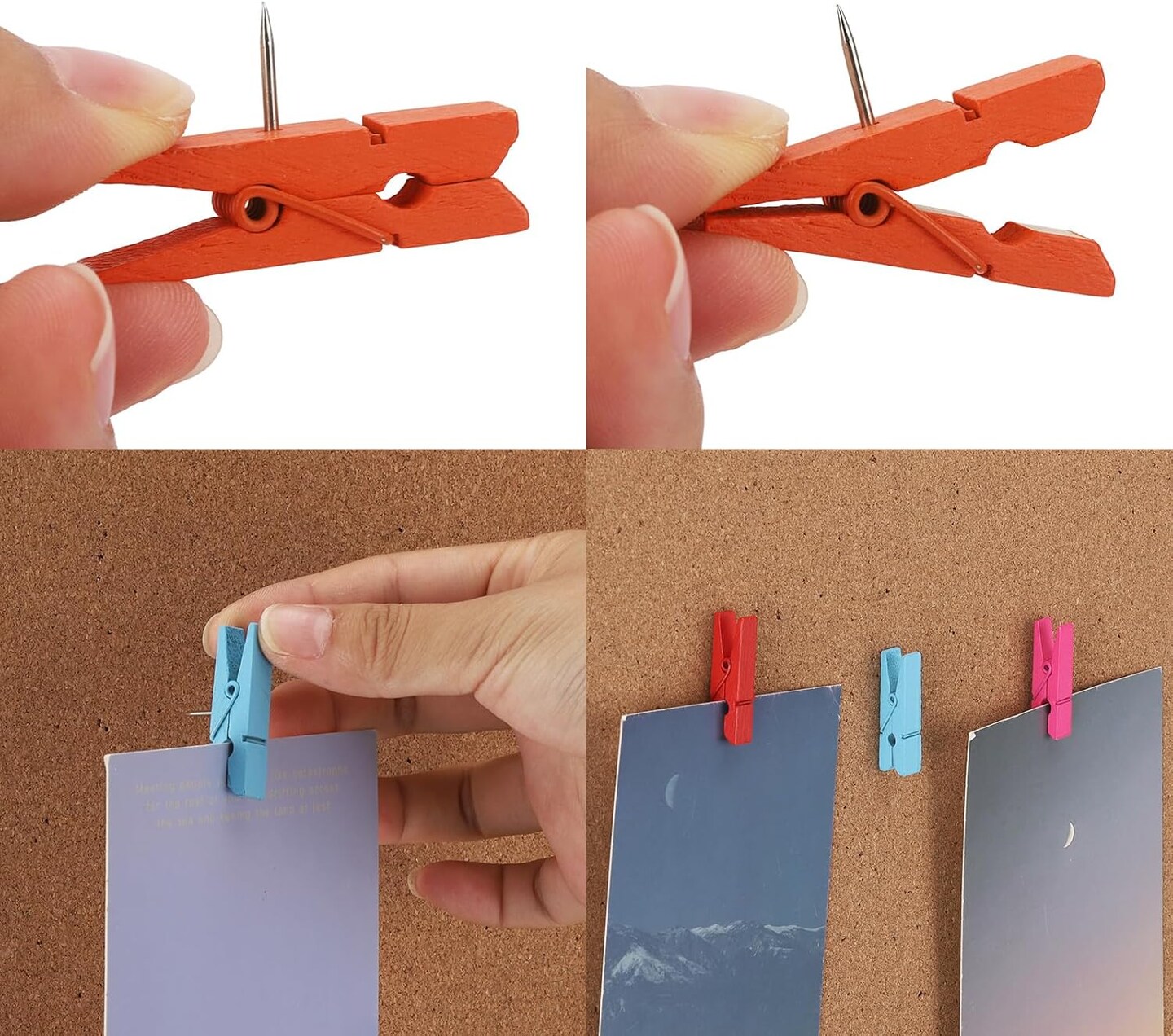 100 pcs push pins with wooden clips colorful decorative push pins for cork board and artwork