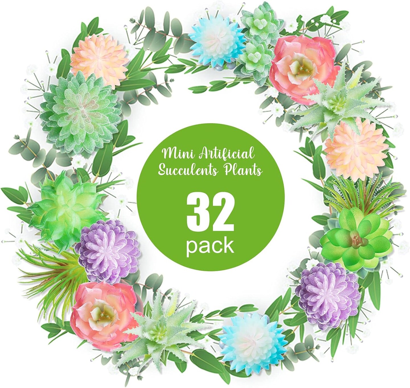 32 Pieces Mini Artificial Succulents Unpotted Realistic Artificial Succulent Fake Plants Colorful Faux Succulents Small Cactus Plants for Garden Flower Kitchen Home Decor