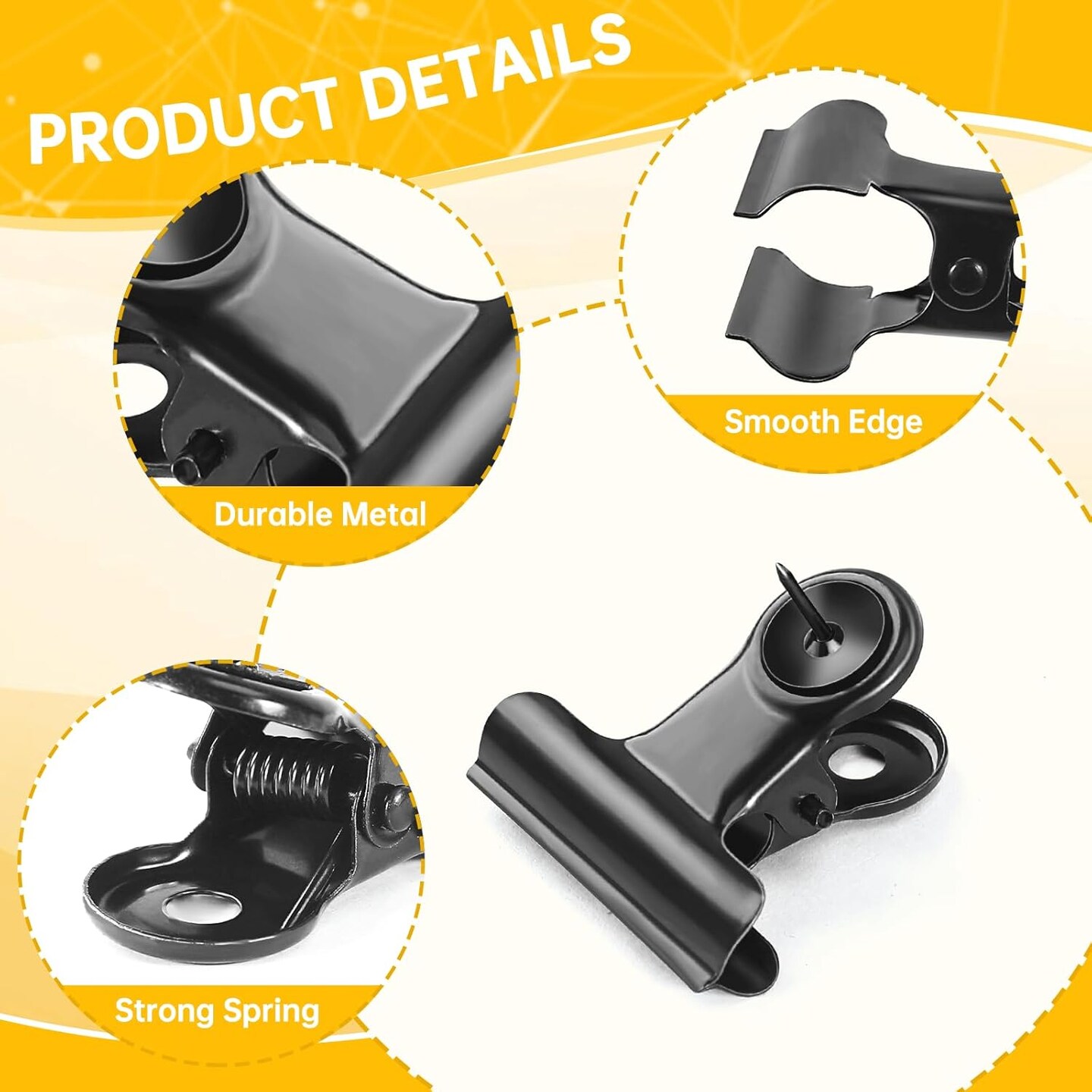 36 Pieces Black Push Pins Clips Metal Push Pins with Clips Black Pushpin Clips Bulldog Clips with Pins Thumb Tacks for Bulletin Board Cork Board Cubicle Wall for Classroom School Office