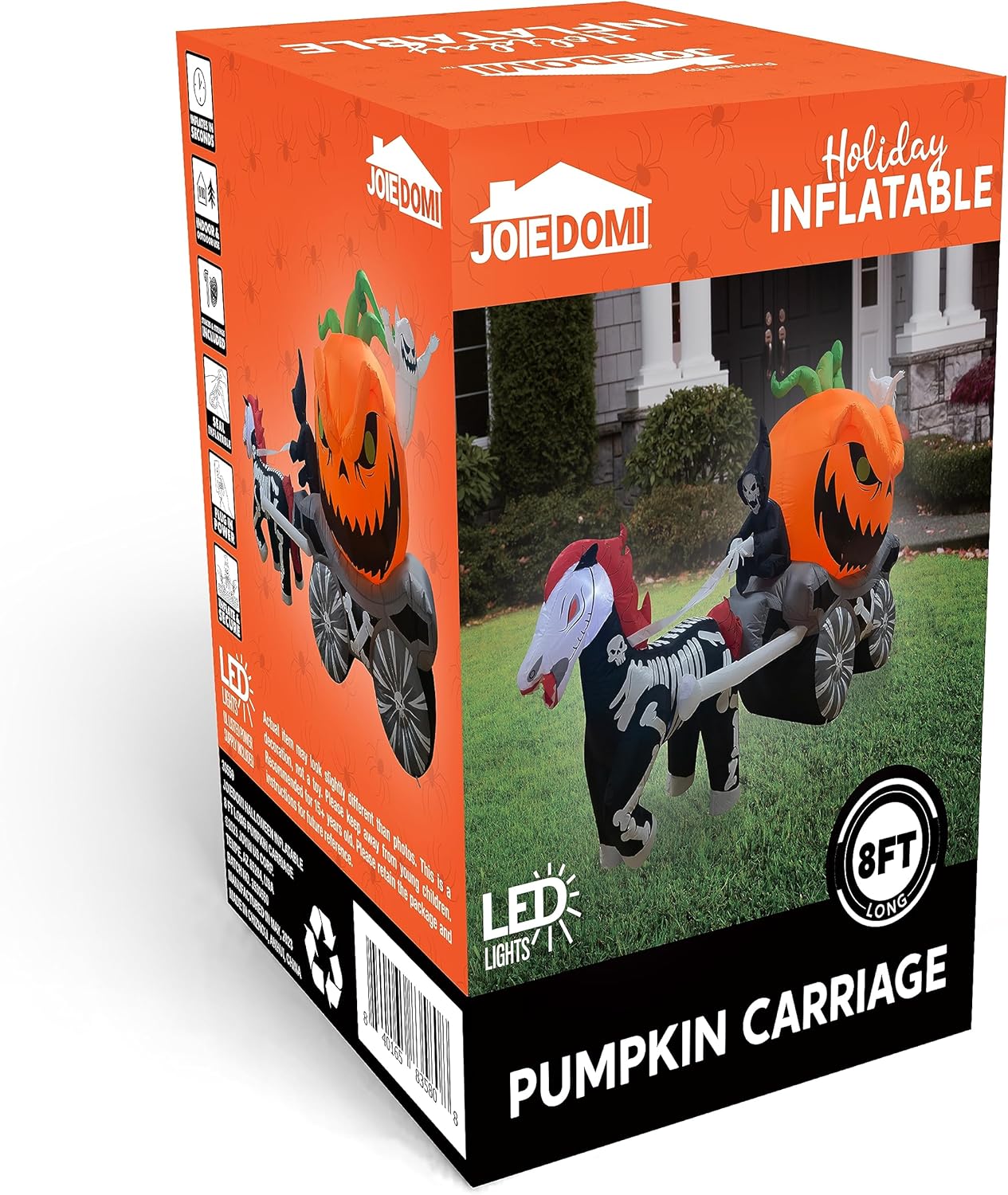 Halloween Inflatables Pumpkin Carriage Outdoor Decorations, Blow Up Pumpkin Carriage with Build-in LEDs