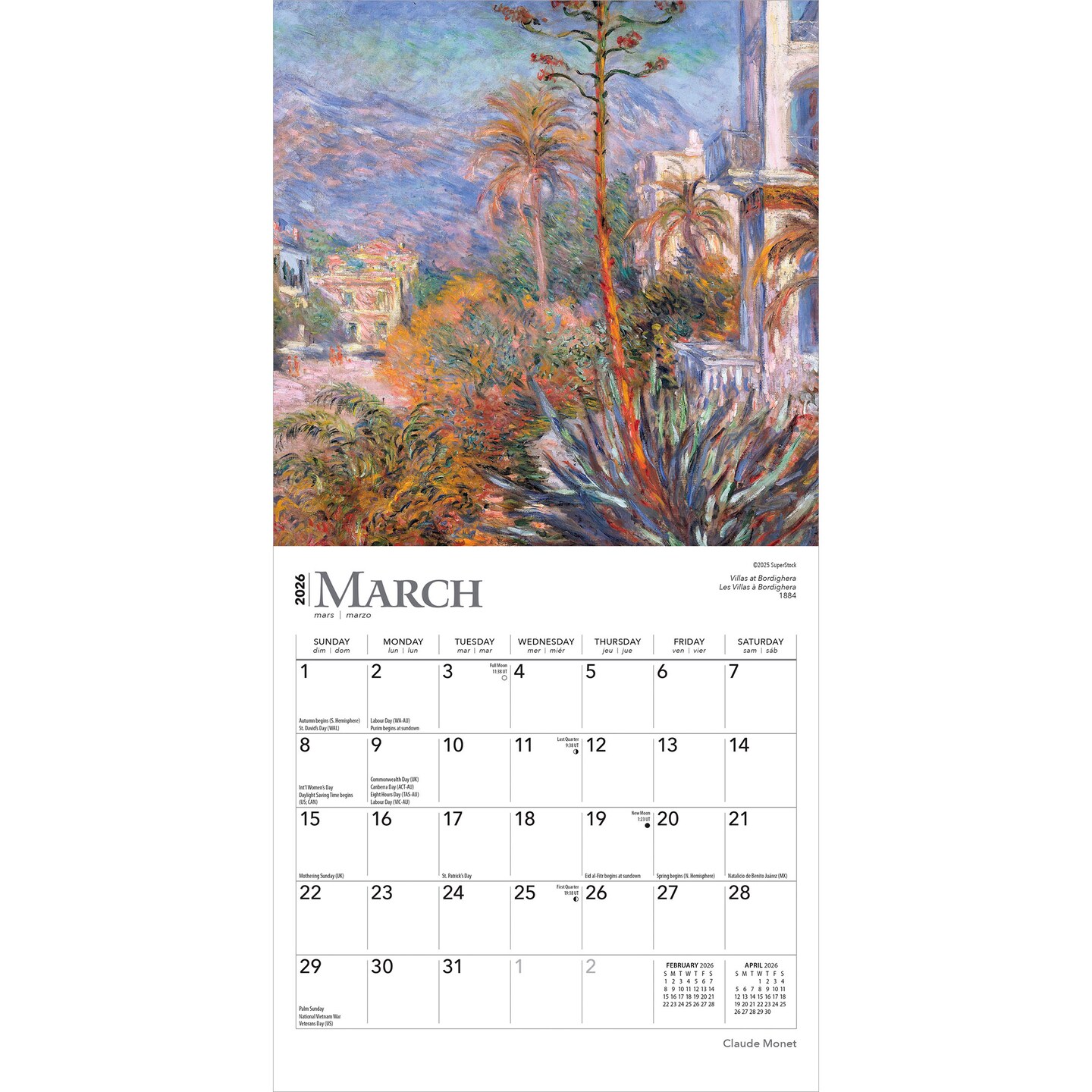 Claude Monet | 2026 7 x 14 Inch (Hanging) Monthly Mini Wall Calendar | English/French Bilingual