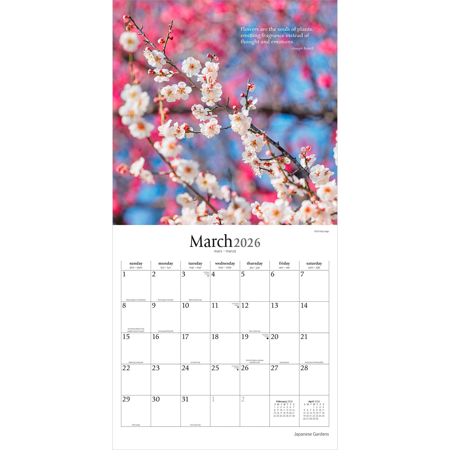 Japanese Gardens | 2026 12 x 24 Inch (Hanging) Monthly Square Wall Calendar | Plastic-Free