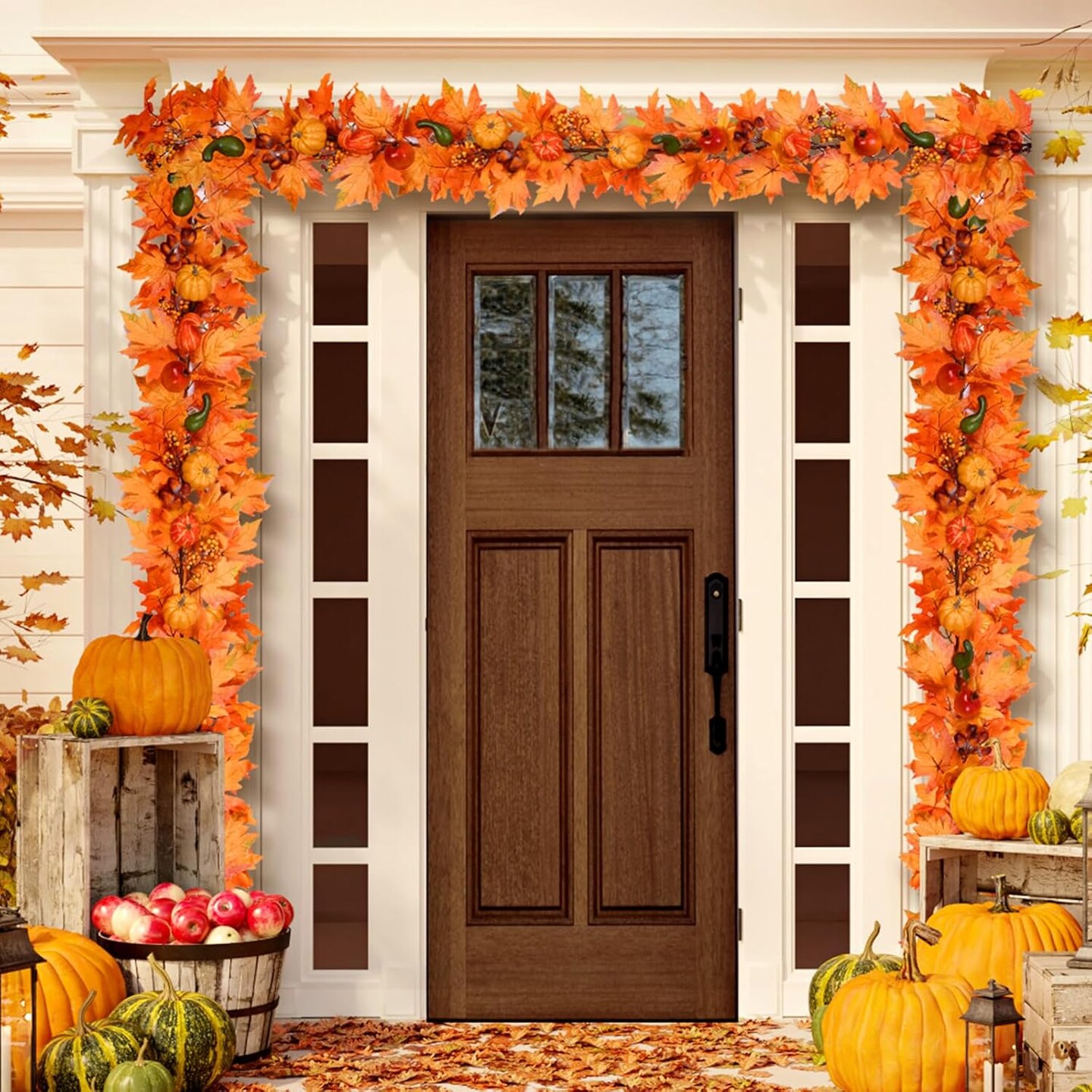 Fall Garland with Lights Autumn Garland with Pomegranate Pumpkin - Orange