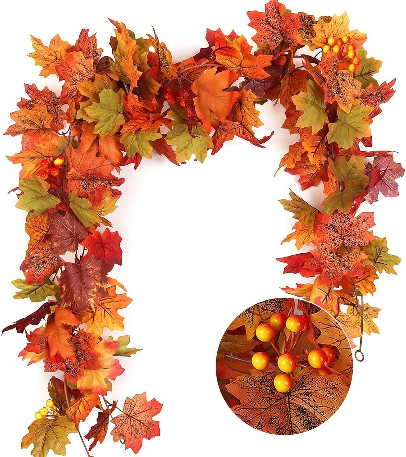 2 Pack Fall Garland Maple Leaves Outdoor 5.8Ft/Pieces Fall Hanging