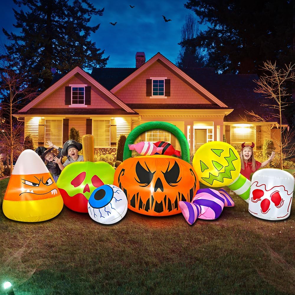 10 ft Halloween Inflatable Pumpkin & Ghost Combo – Outdoor Yard & Garden Decoration with Built-In LED Lights, Blow-Up Halloween Decor for Parties & Lawn (10FT Pumpkin)