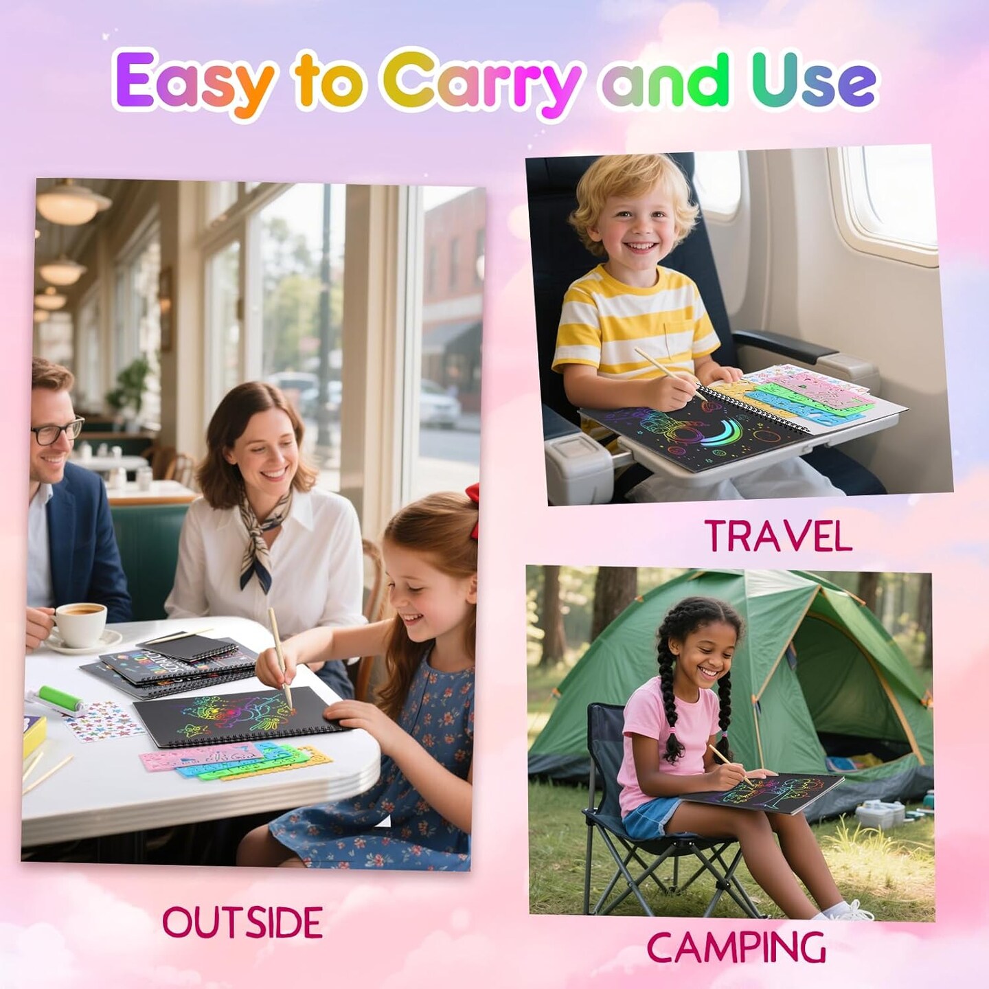 6-Pack Rainbow Scratch Notebook Set for Kids – Mess-Free Art Supplies & Creative Fun (Multicolor)