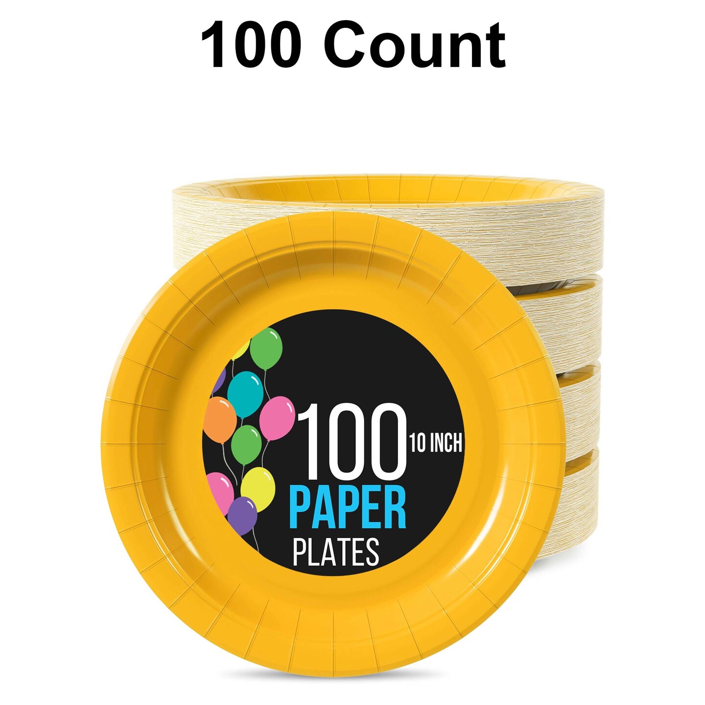 100 Count Yellow Paper Plates Disposable Party Plates for Weddings and Events 10"
