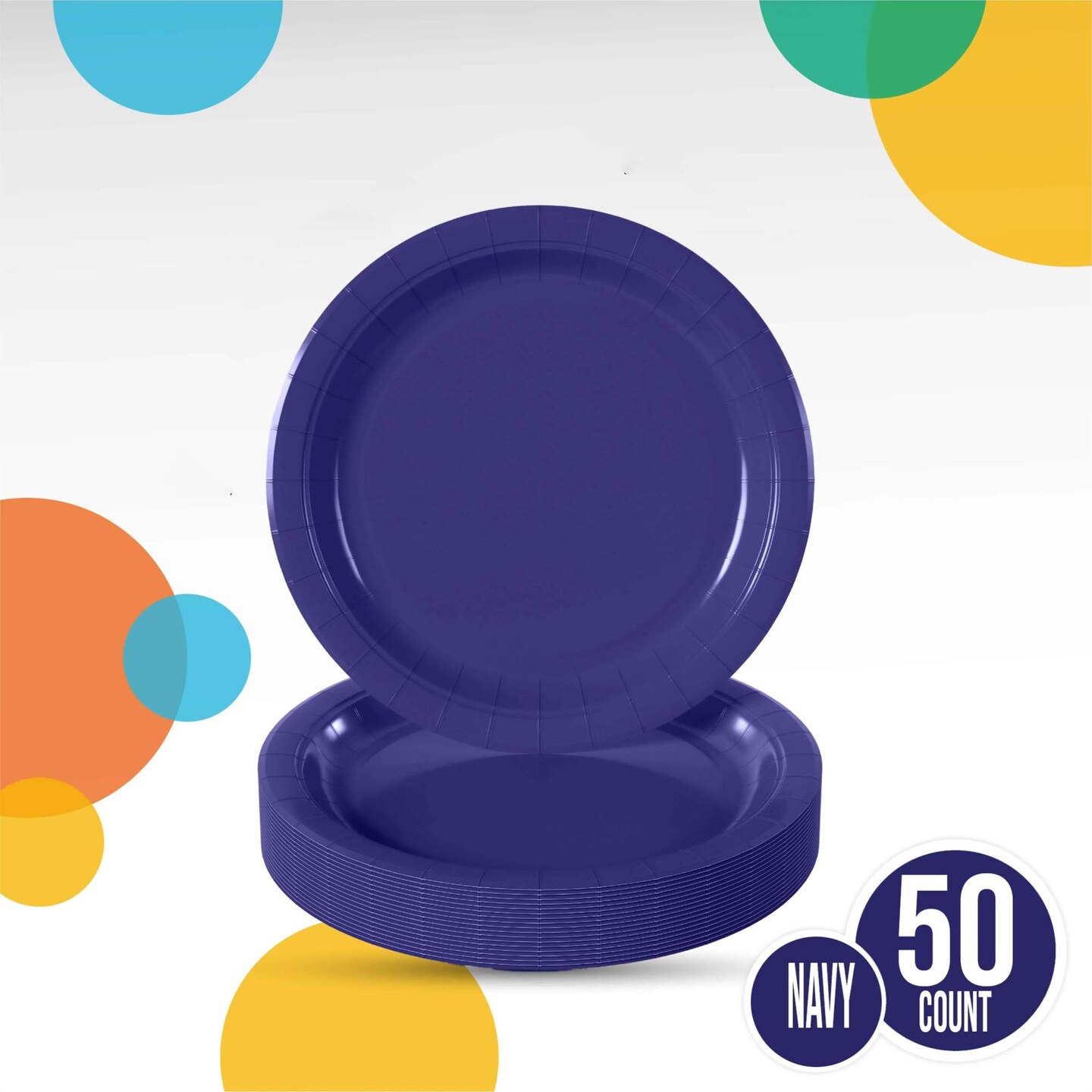 50 Count Navy Paper Plates 9 Inch Elegant Disposable Dinnerware for Parties and Events