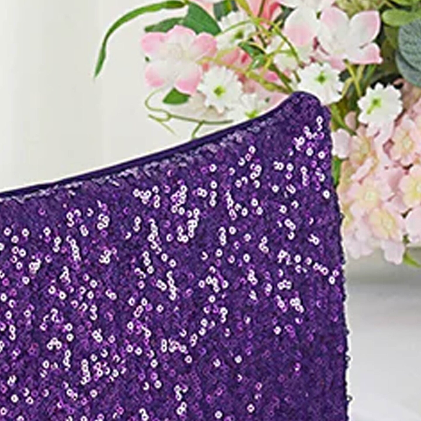 1 Piece Eggplant Purple Sequin Spandex Chair Cap 13.5 inch by 10 inch Wedding Decor