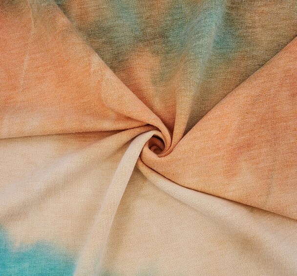 1 Yard Turquoise Beige Rust French Terry Knit Fabric Soft Stretch 58/60 Inches Wide