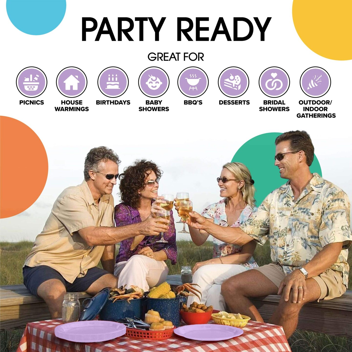 50 Count Lavender Paper Plates 9 Inch Durable Disposable Plates for Parties & Events