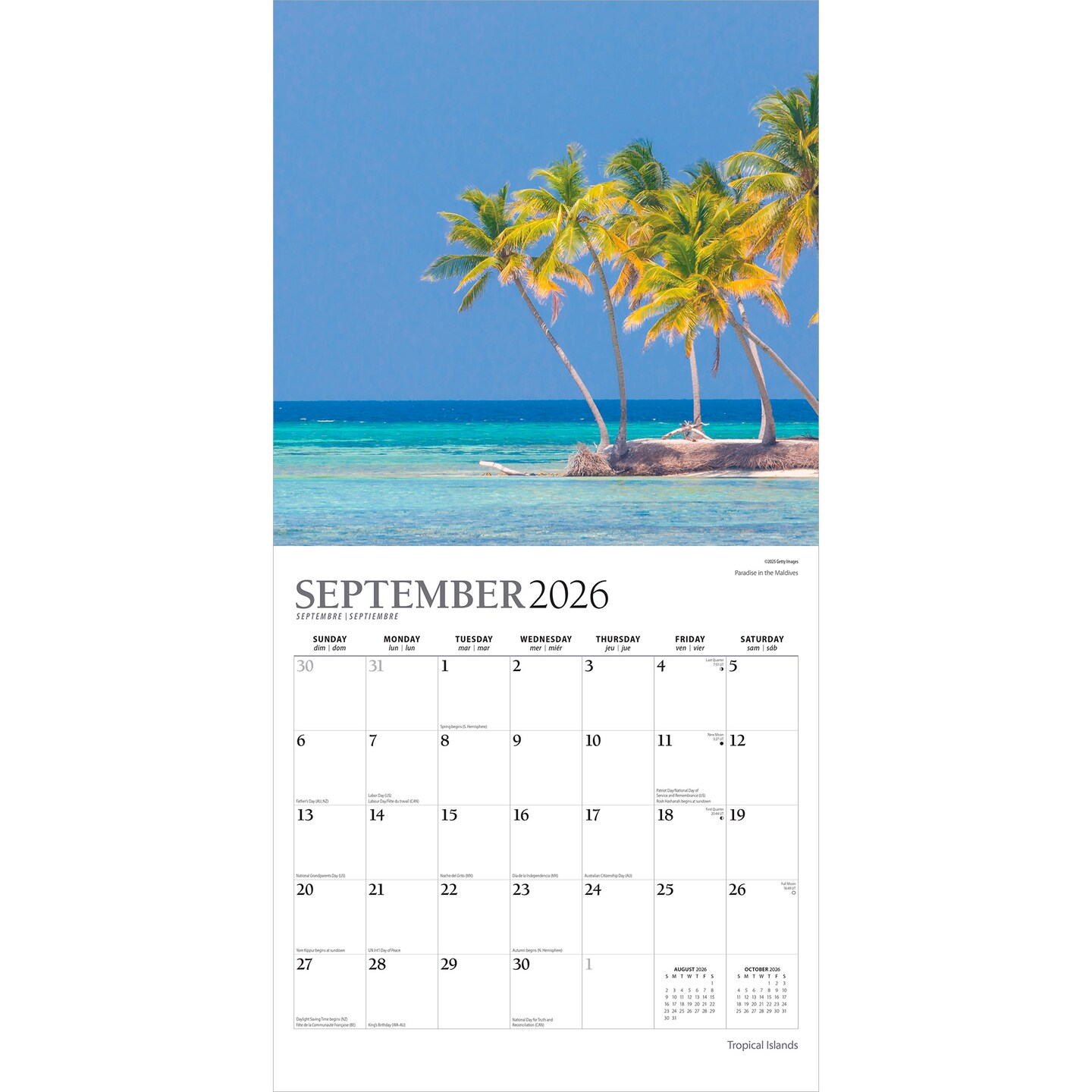 Tropical Islands | 2026 12 x 24 Inch (Hanging) Monthly Square Wall Calendar | Foil Stamped Cover