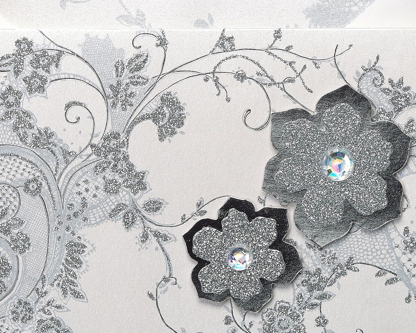 Blank Cards with Envelopes, Lace and Flowers with Glitter (8-Count)