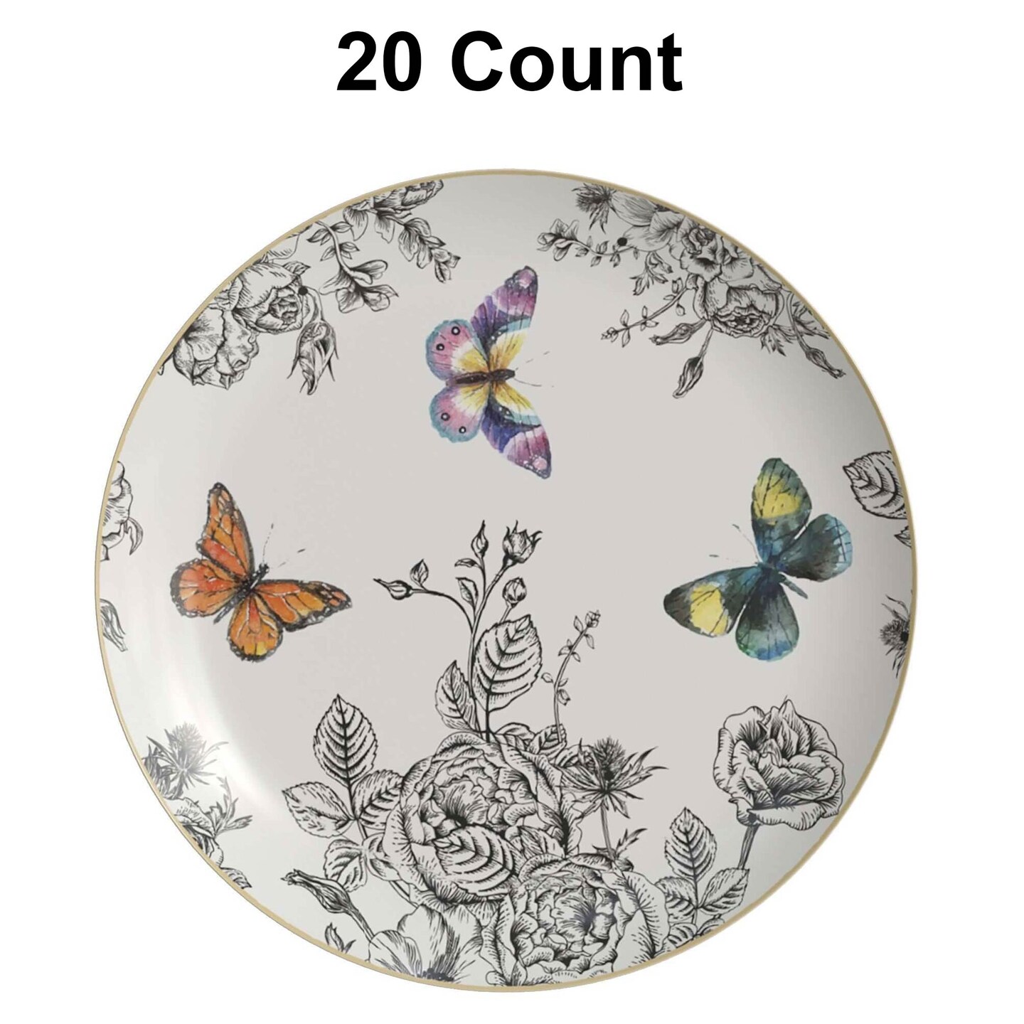 20 Count Elegant 8 Inch Earthtrends Monarch Design Disposable Paper Plates