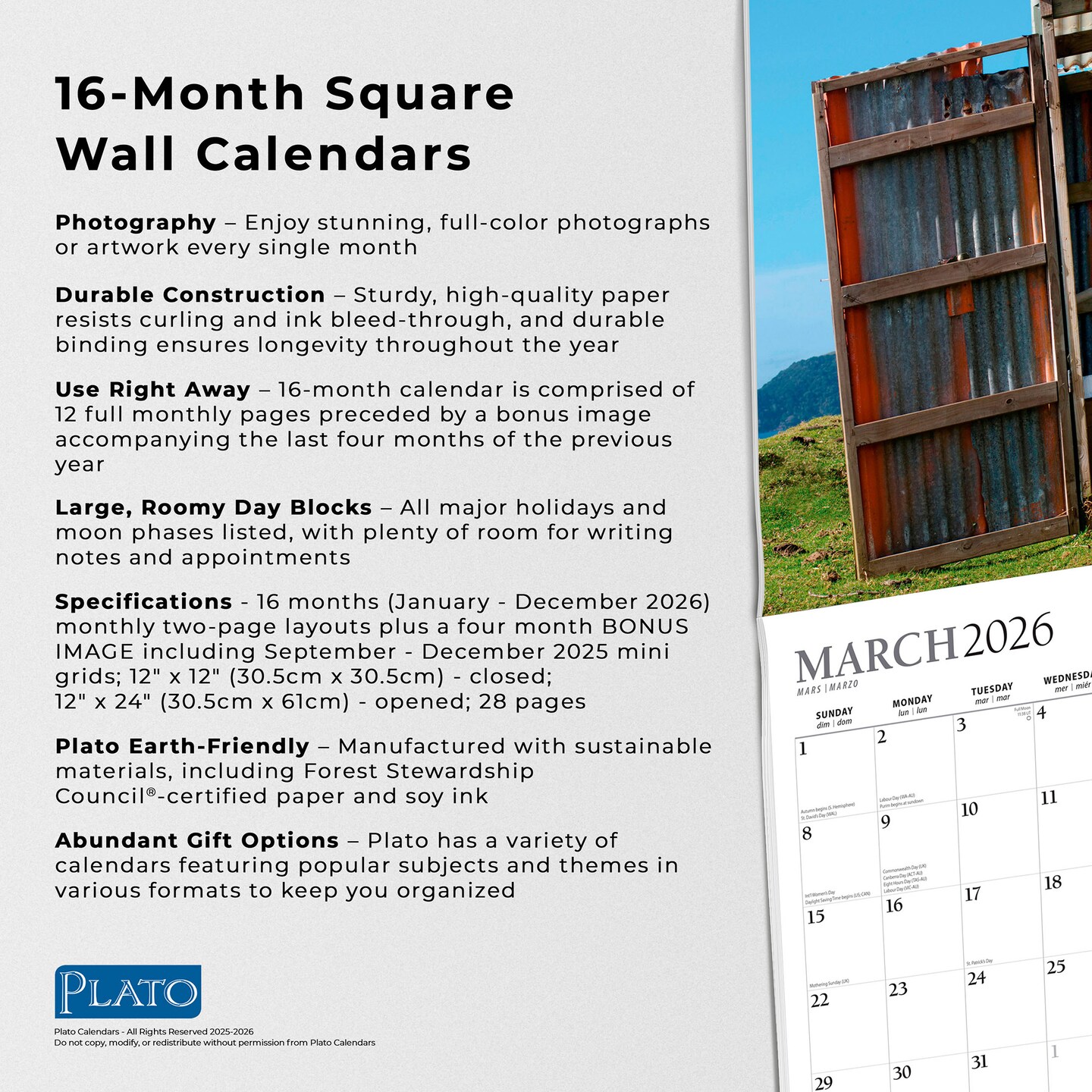 Outhouses | 2026 12 x 24 Inch (Hanging) Monthly Square Wall Calendar | Foil Stamped Cover