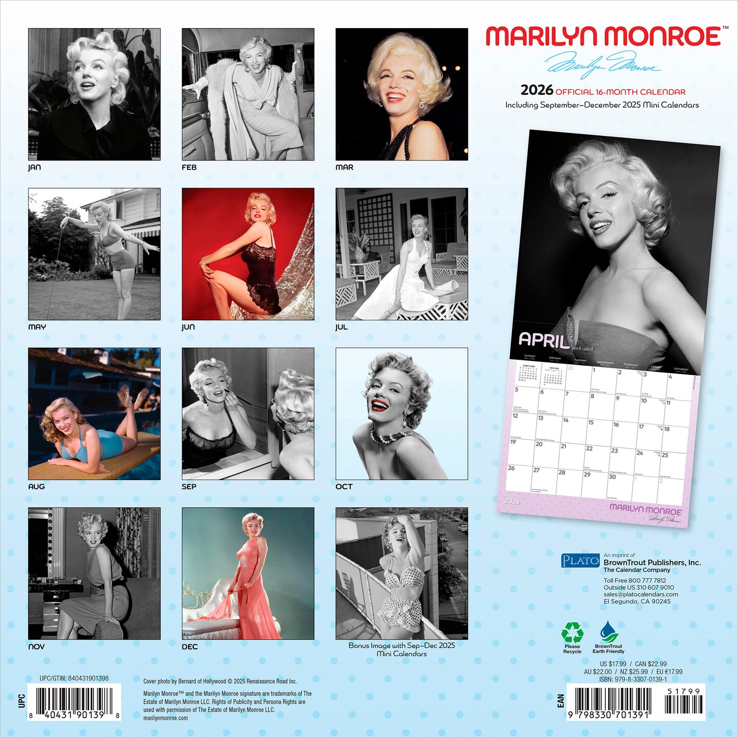 Marilyn Monroe OFFICIAL | 2026 12 x 24 Inch (Hanging) Monthly Square Wall Calendar | Foil Stamped Cover
