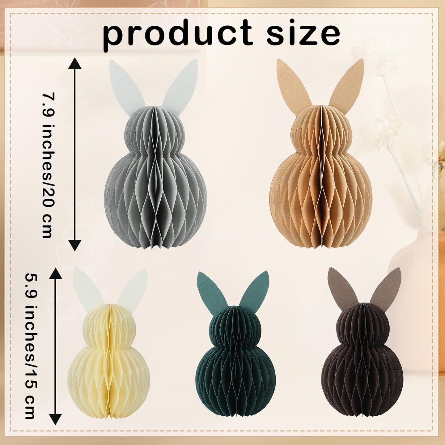 5-Piece Easter Bunny Honeycomb Centerpiece Set – 3D Paper Rabbit Table Decorations with Magnet, Neutral Boho Easter Party & Holiday Table Supplies for Home, Office, and Kitchen