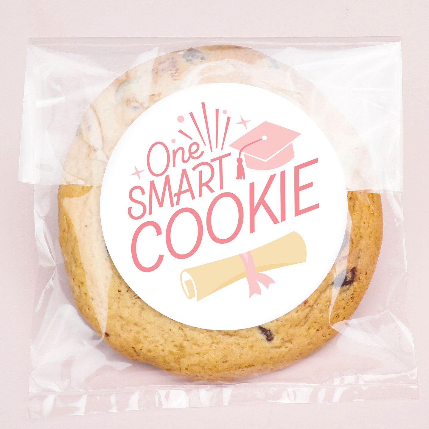 Big Dot of Happiness Pink Grad One Smart Cookie Stickers and Clear Cookie Bags, Cellophane Treat Bags 4.25x7 Inches, Graduation Favor Gifts - 25 Count
