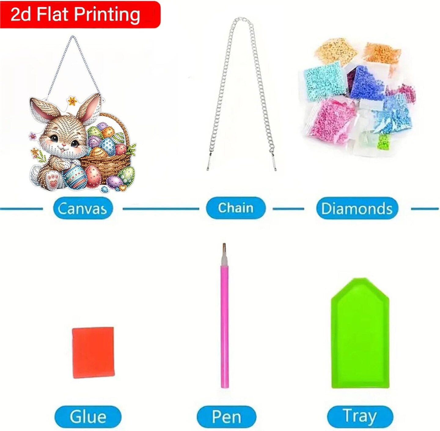 DIY Easter Bunny Hanging Diamond Art Kit – Special Crystal Resin Pendant 6.6×7 Inch Acrylic Diamond Painting Ornament