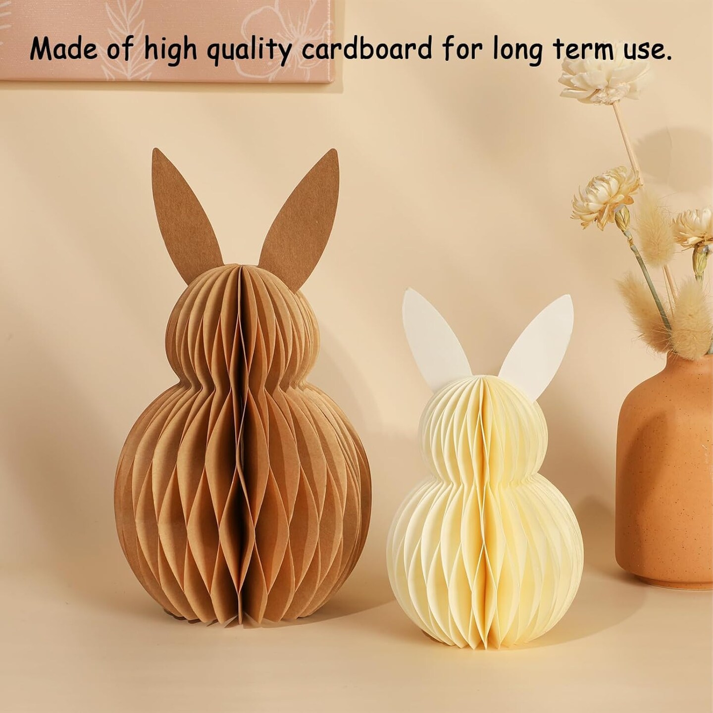 5-Piece Easter Bunny Honeycomb Centerpiece Set – 3D Paper Rabbit Table Decorations with Magnet, Neutral Boho Easter Party & Holiday Table Supplies for Home, Office, and Kitchen