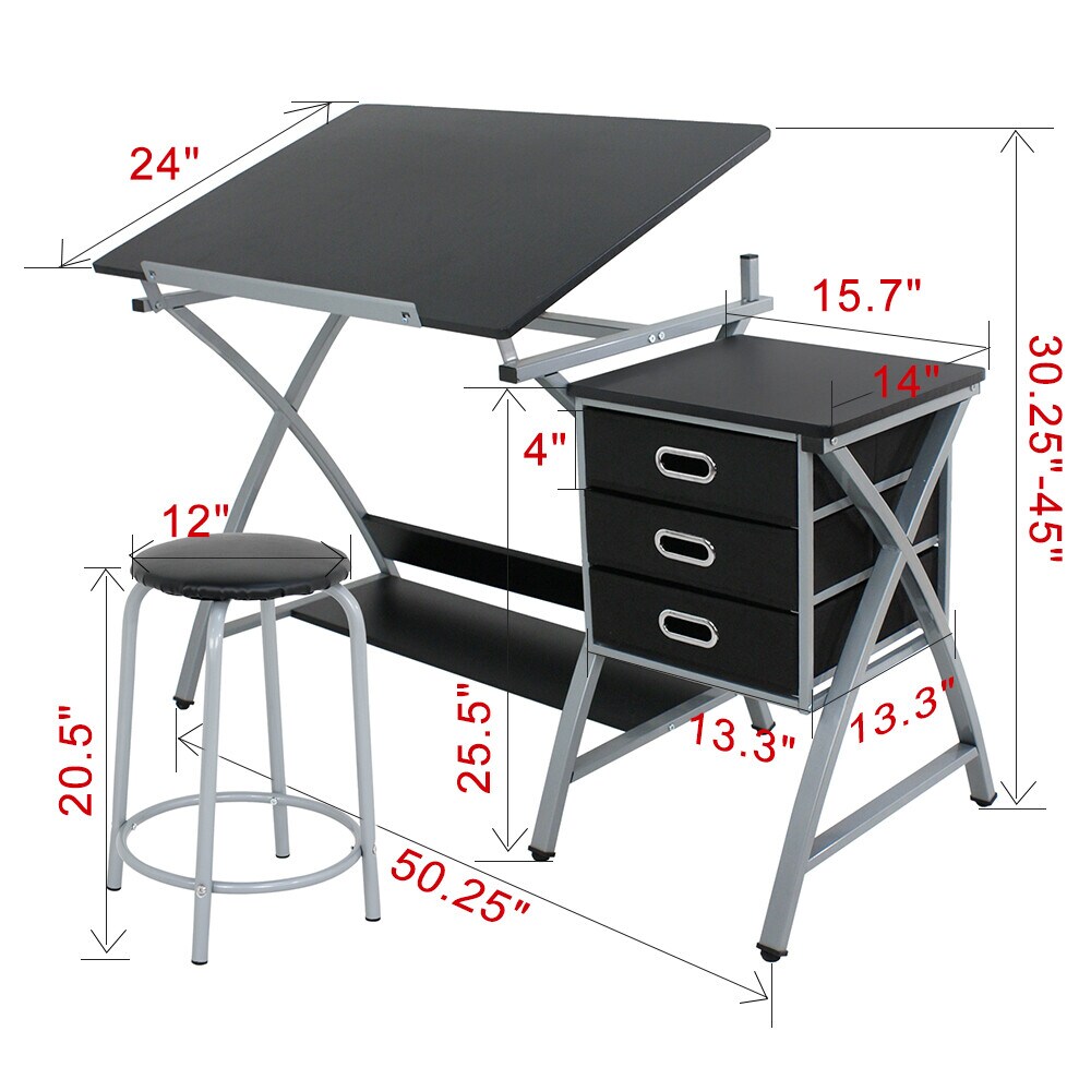 Drafting Table and Stool Set &#x2013; Artist Drawing Desk with Drawers