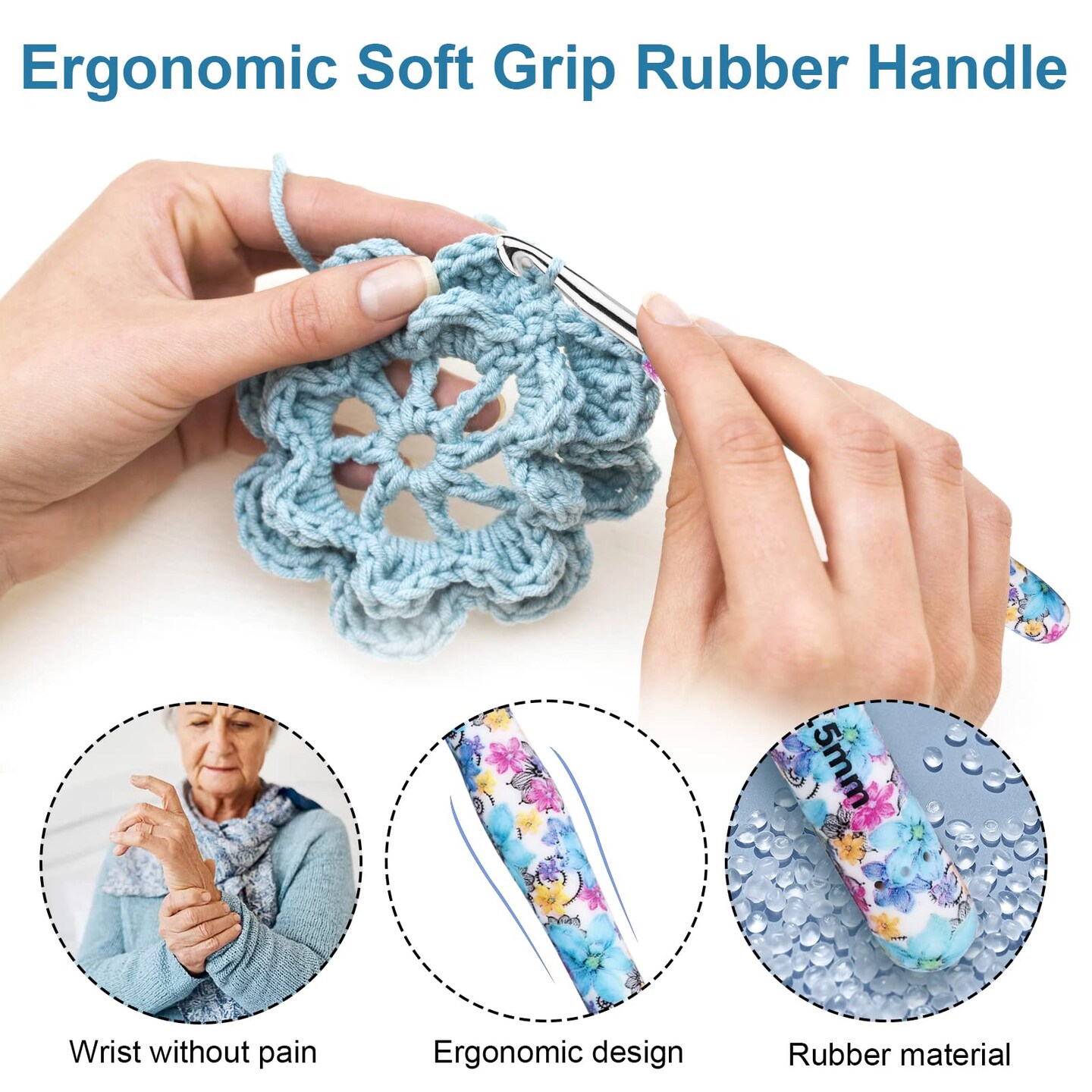 BCMRUN Crochet Hooks Set,14 Size 2.25mm(B)-10mm(N) Extra Long Crochet Needles Ergonomic Handle Smooth Hooks Knitting Needles Kit, DIY Knit Needles Weave Yarn Set, Christmas Crochet Gift (Blue)