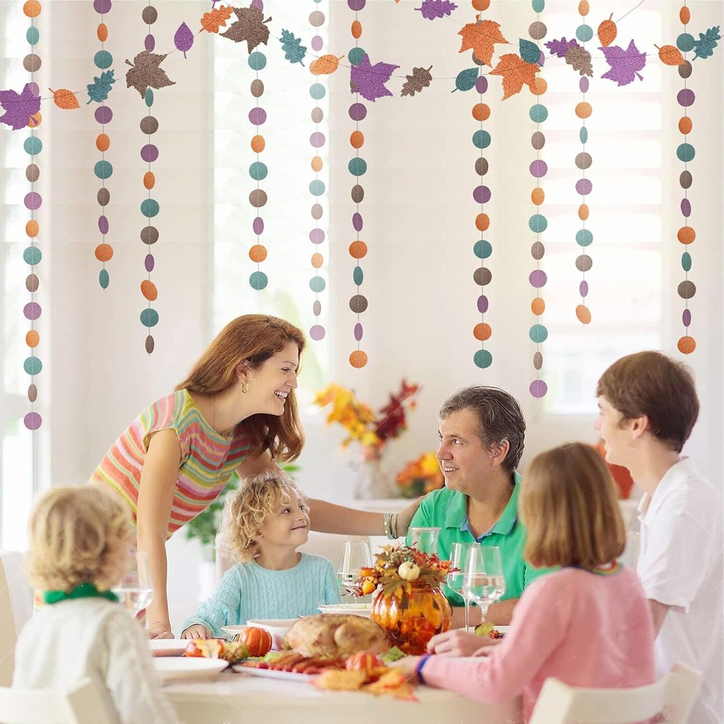 Fall Leaf Garland Backdrop Leaves Thanksgiving Autumn Weddings Fall Multi Color Birthday and Harvest Festival Hanging Decor Office Party Supplies