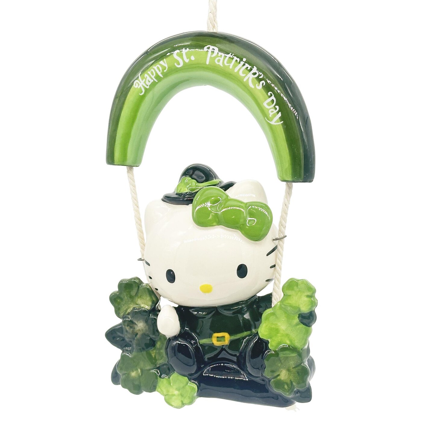 Blue Sky Clayworks Sanrio St. Patrick's Day Hello Kitty Good Luck Garden 9.5" Swinger Figurine