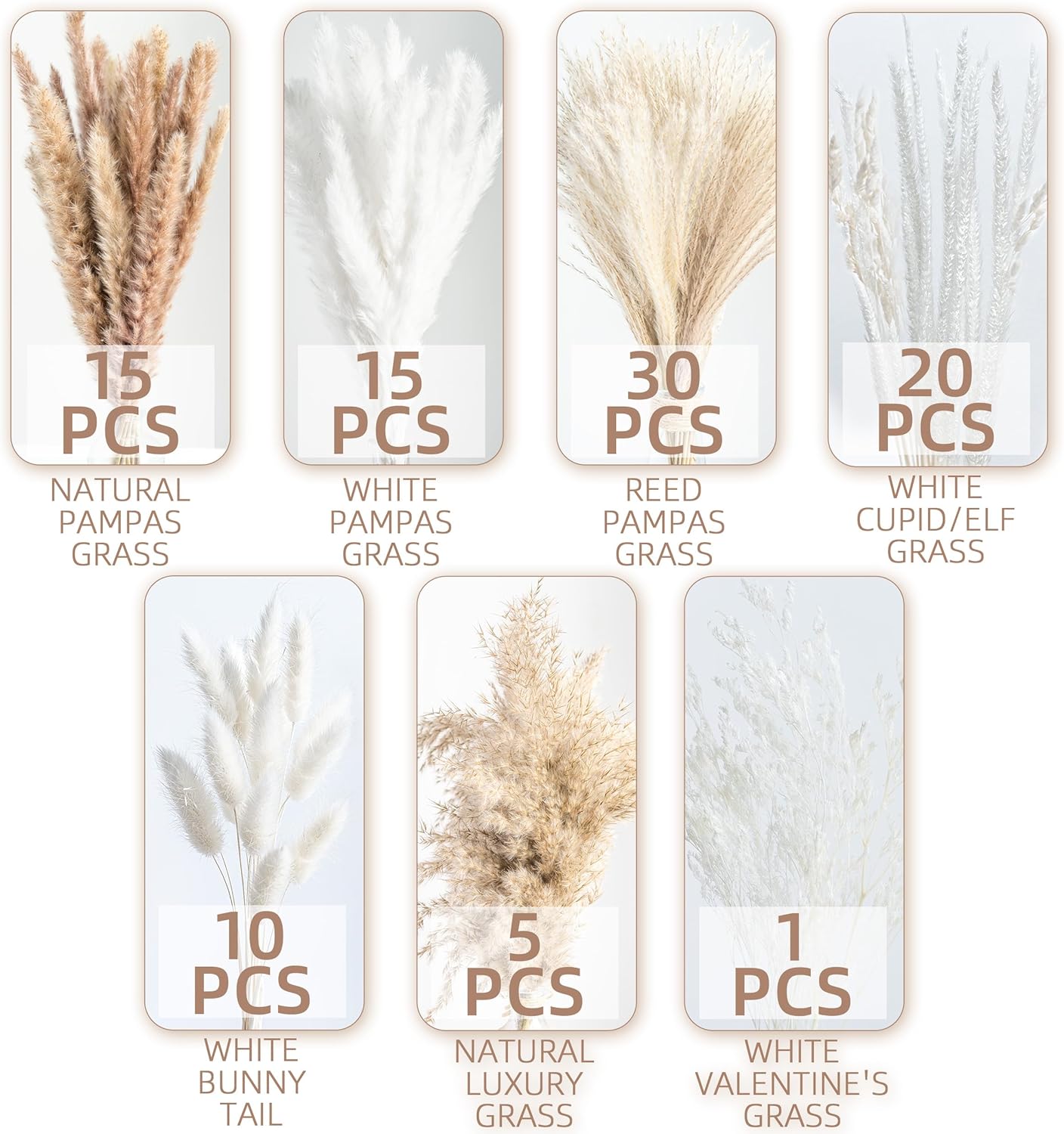 96PCS Natural Dried Pampas Grass Boho Home Decor Bouquet Phragmites Dried Flowers Bouquet