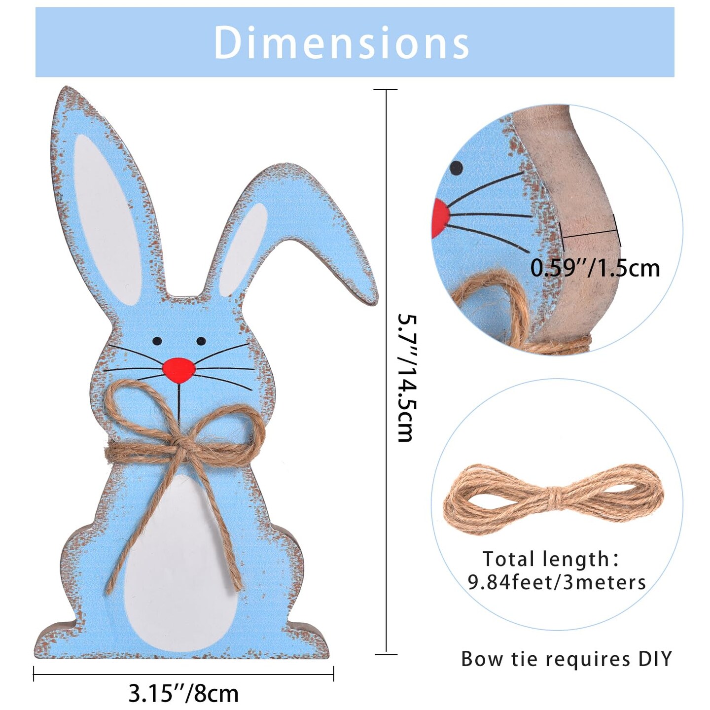 GHOSTMAGIC Easter Decorations for Home, 3PCs Easter Bunny Table Decor, Natural Wooden Easter Centerpiece Signs, Easter Decor Rustic Tabletop for Tiered Tray Decor Farmhouse Easter Gifts (3 Colors)