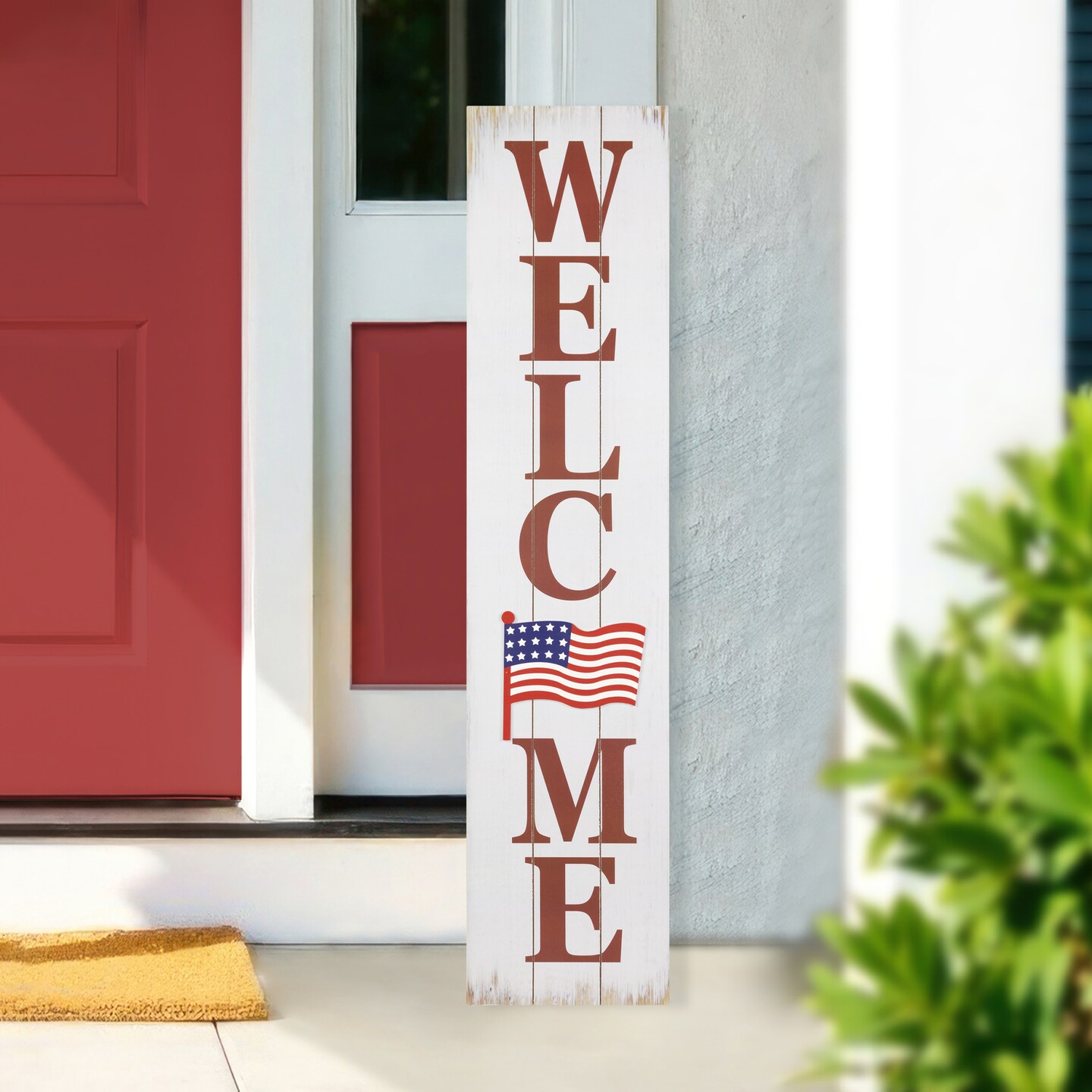 Northlight Welcome USA Flag Americana Wooden Porch Board Sign Decoration - 36&#x22;