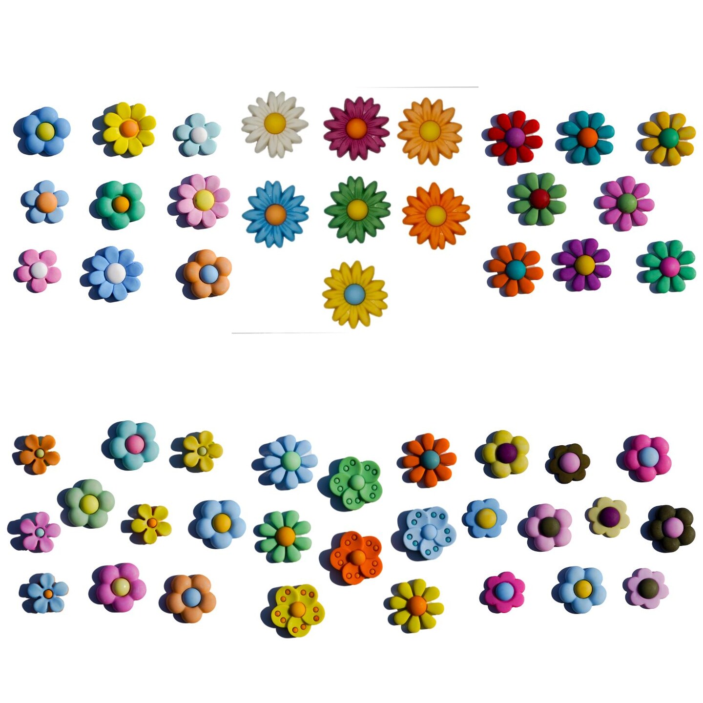 Assorted Flower Power Buttons &#x2013; 50+ Piece Set for Sewing, Scrapbooking &#x26; DIY Crafts &#x2013; Colorful Floral Designs