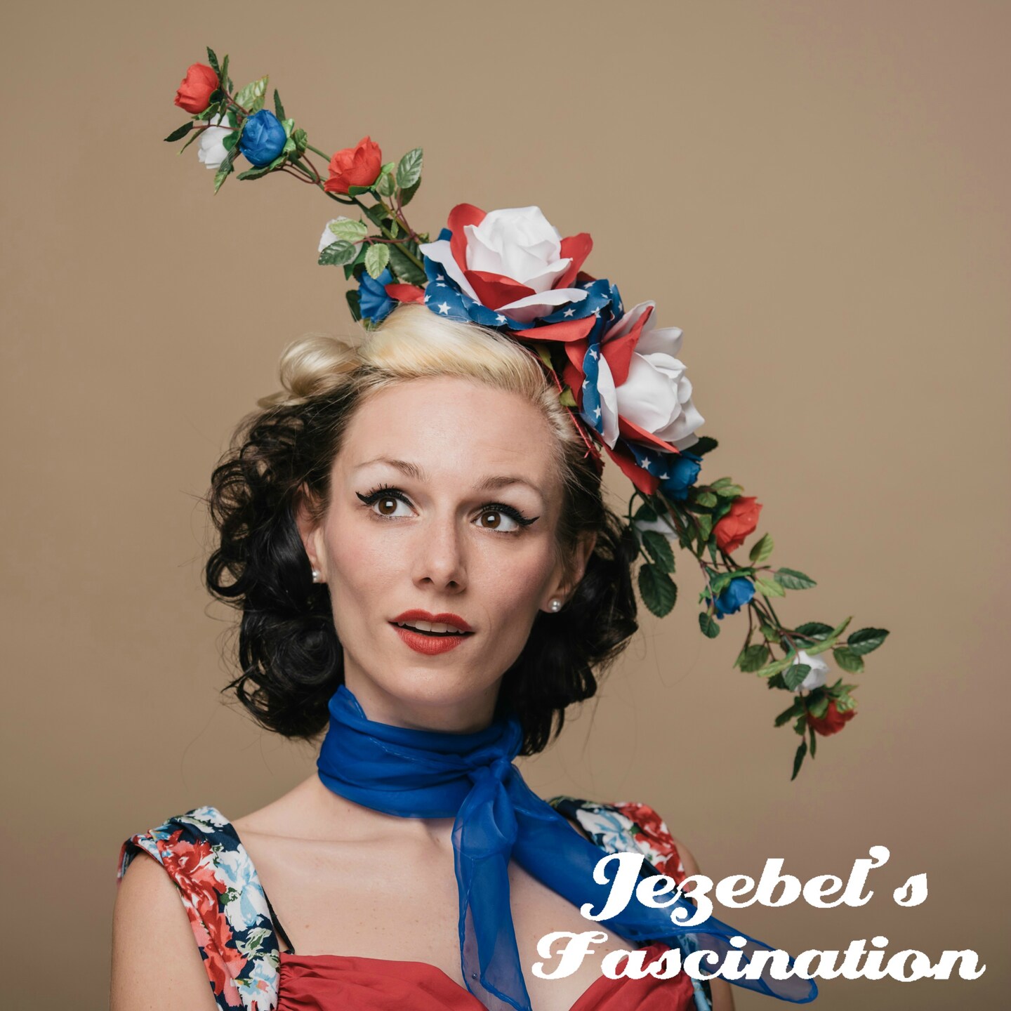Red, White & Blue Floral Fascinator Headpiece for Women Fascinator Hat Rose Flower Red White Blue Fourth of July  main image 3
