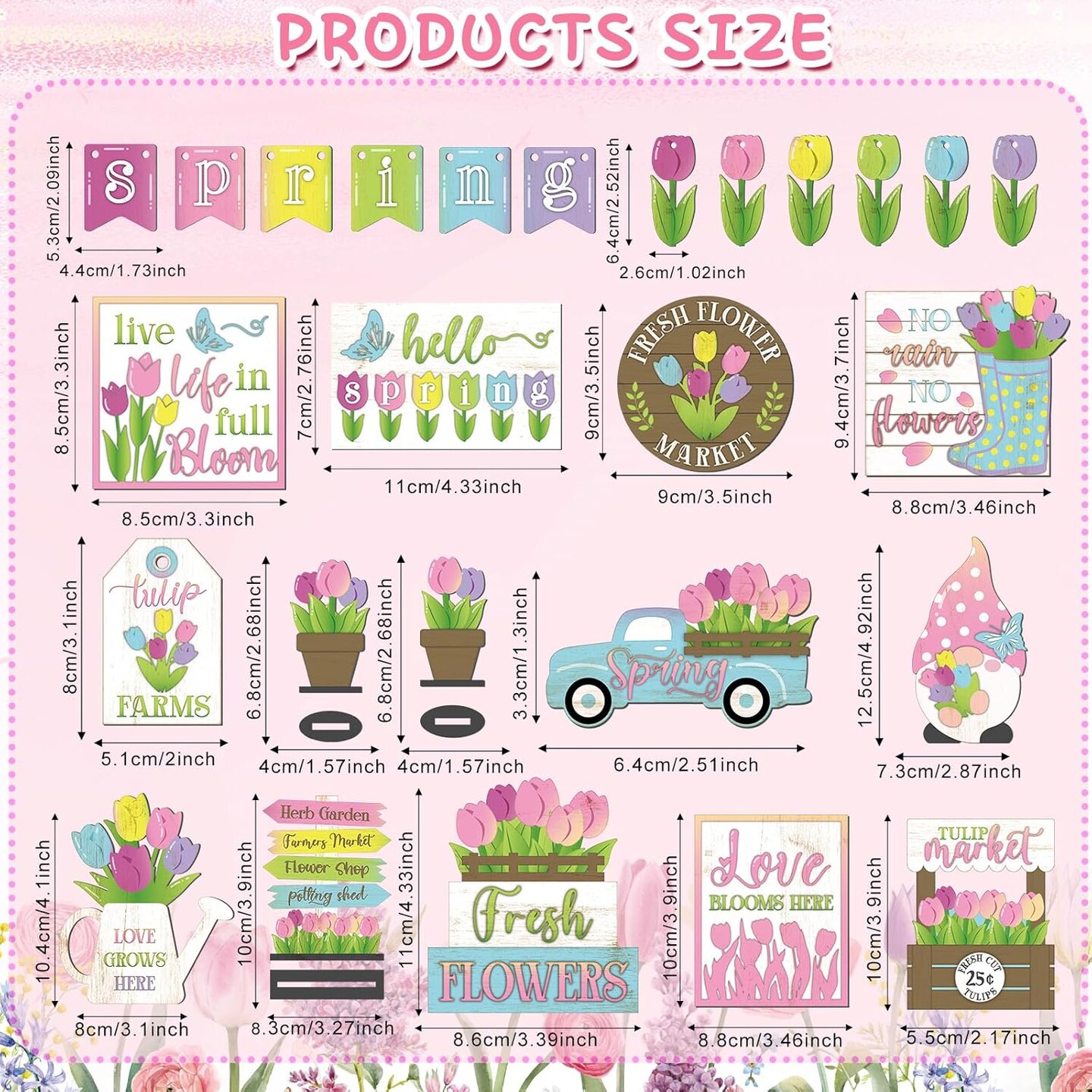 26-Piece Spring Tiered Tray Decor Set – “Hello Spring” Wooden Flowers, Gnome & Truck Centerpieces for Farmhouse Decor