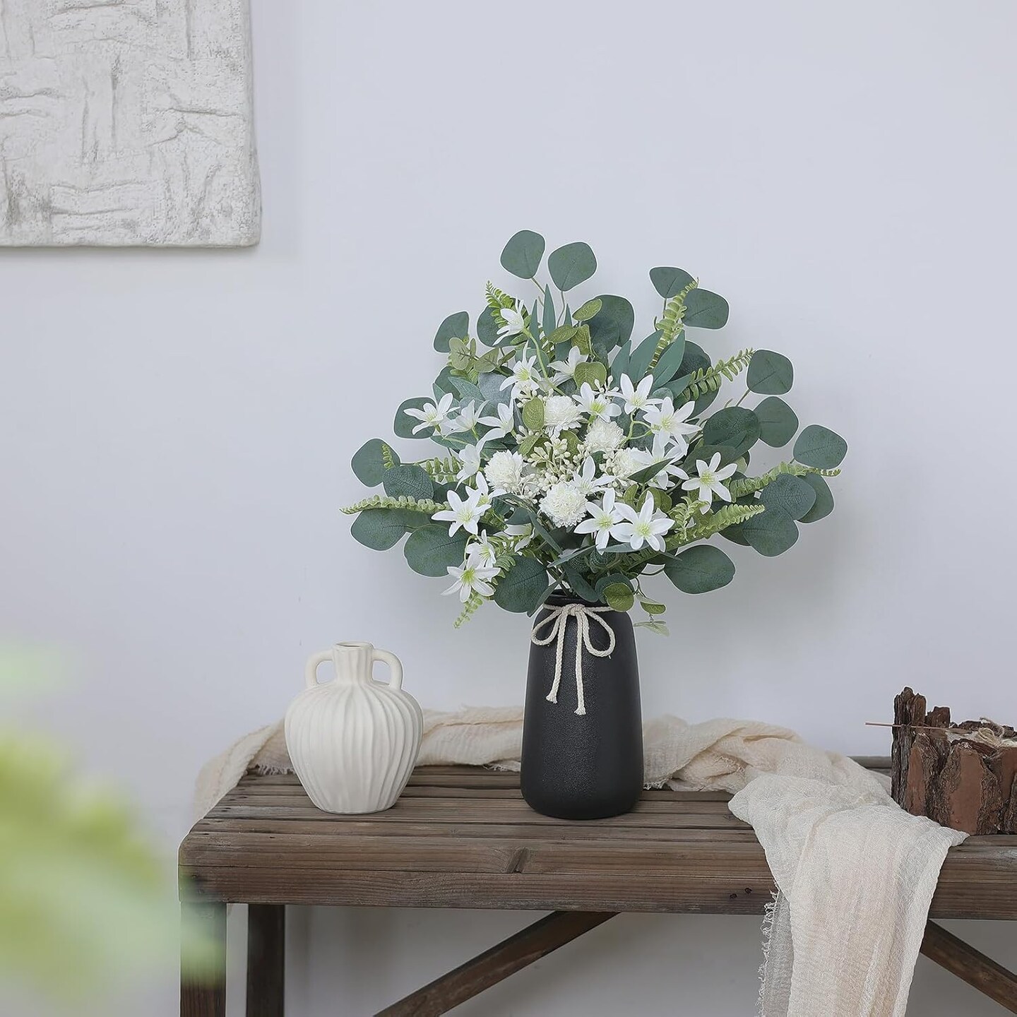 Artificial Greenery Stems Box Set(Pack of 65pcs) with 8 Kinds of Faux Plants and Fake Flowers
