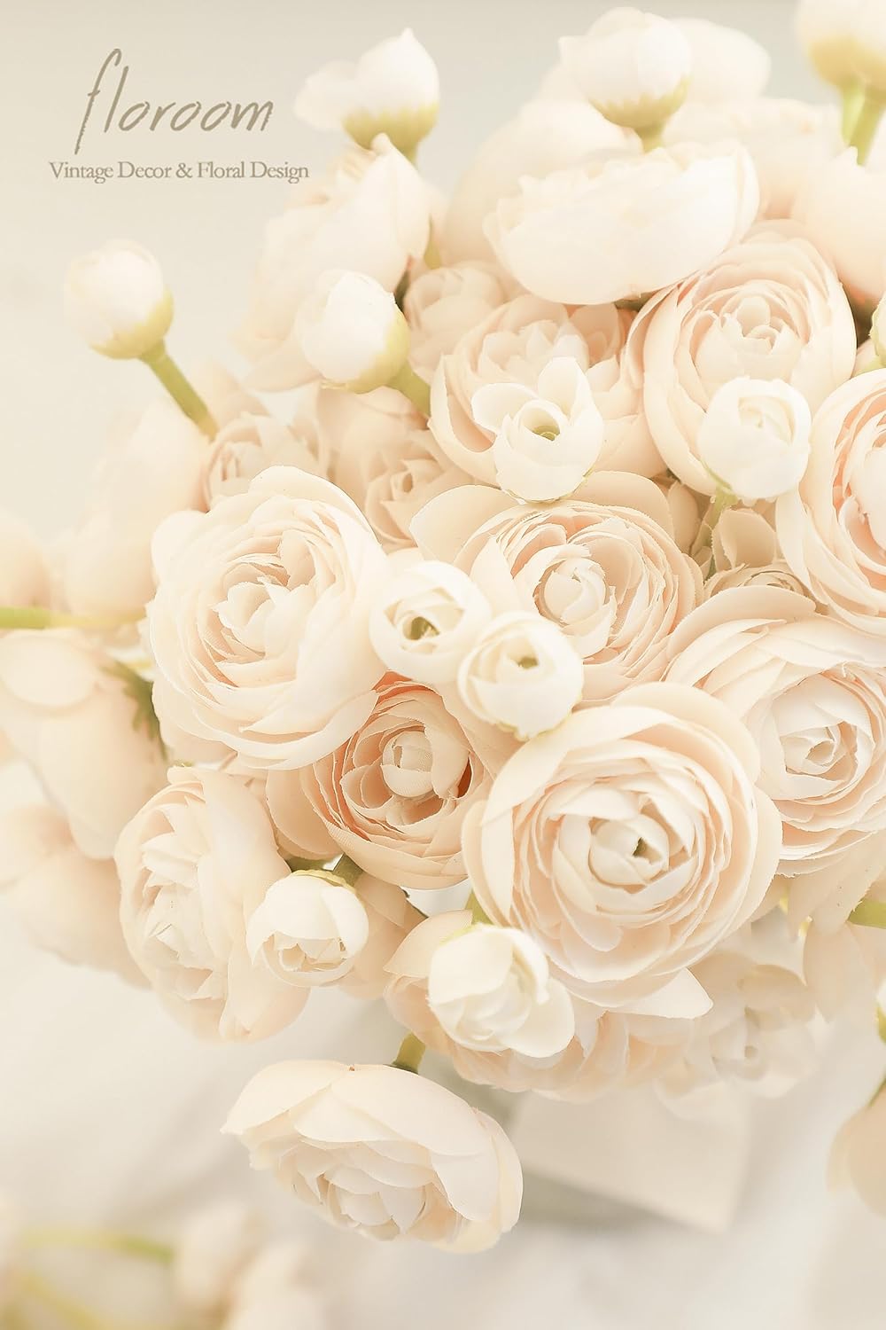 Ranunculus Artificial Flowers 18 Pcs Champagne Faux Silk Mini Ranunculus Bulk Fake Wedding Filler Flowers