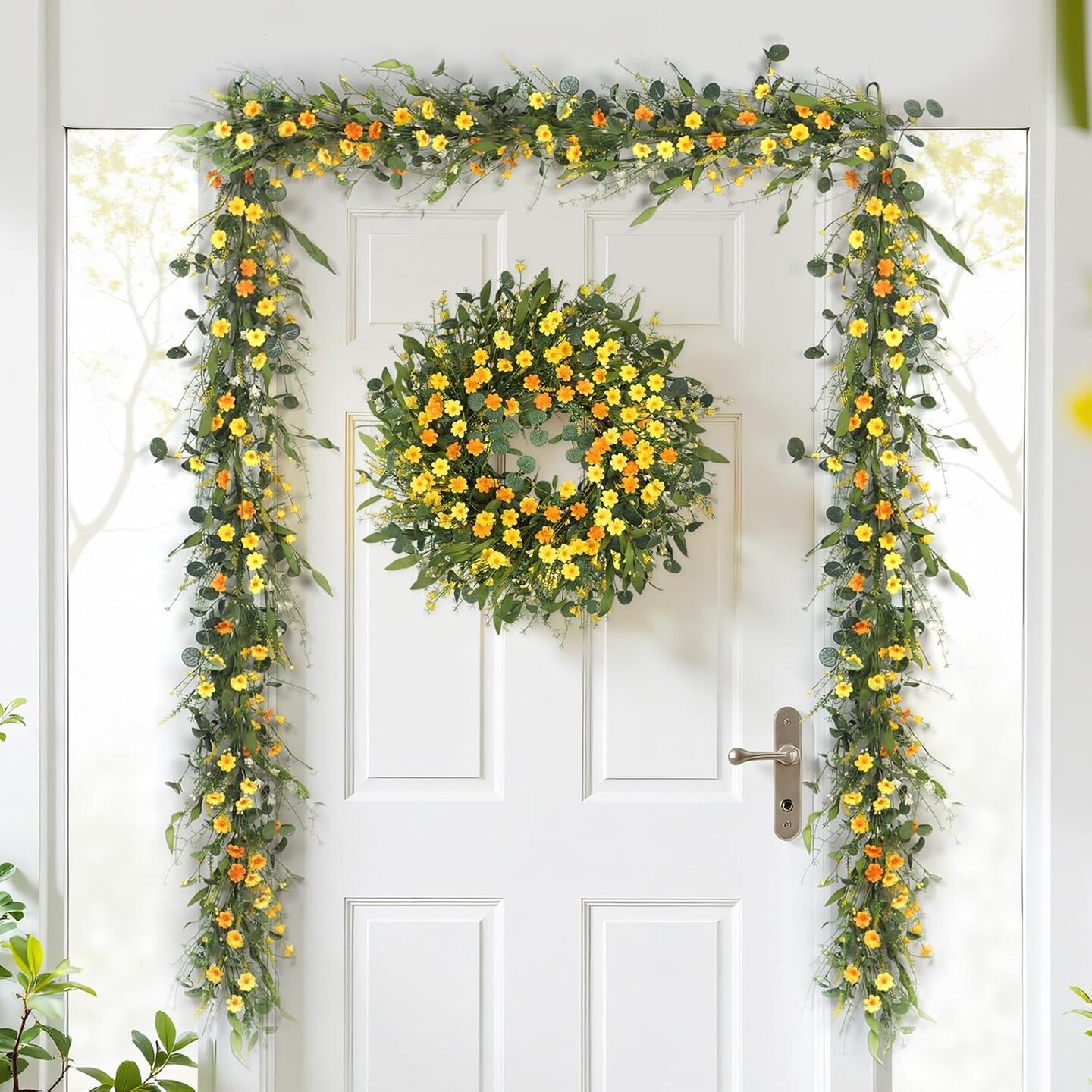 Daisy Garland for Mantle, 6Ft Artificial Spring Garland for Table Centerpiece All Year Round Home Decor,Gorgeous Summer Garland for Indoor Outdoor Farmhouse Wedding Arch Porch Staircase Floral Decor.