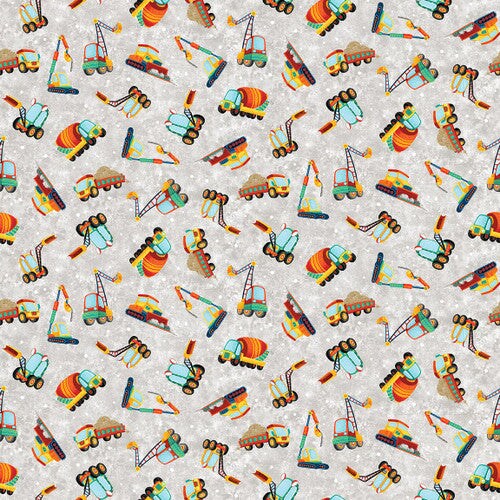 Fabric Blank Quilting Gray Trucks Another Brick in the Wall by the Quarter Yard 3697-90