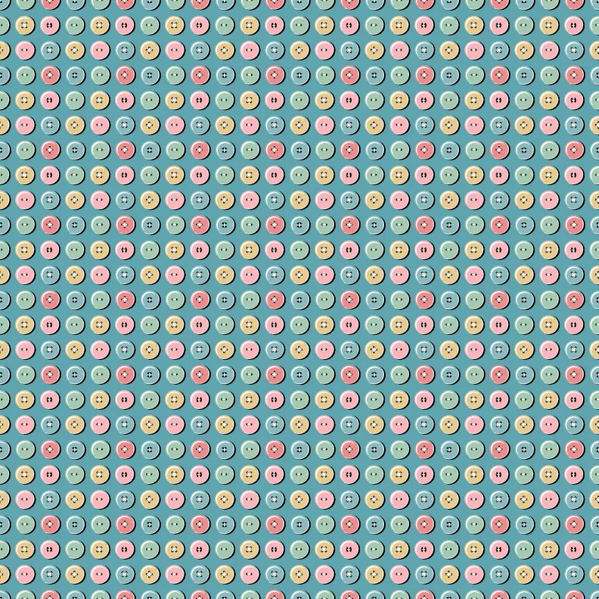 Fabric Poppie Cotton Blue Button Collection Granny's Sewing Room by the Quarter Yard GS25908