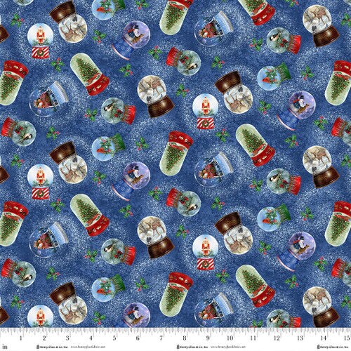 Fabric Henry Glass Navy Small Snow Globes Believe by the Quarter Yard Q-1878-77
