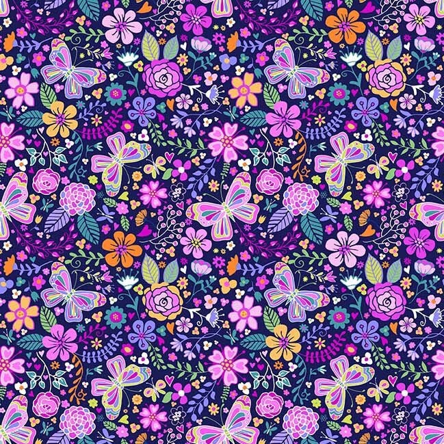 Fabric Michael Miller Navy Enchanted Garden 108" Wide Back by the Quarter Yard WBX11320-NAVY-D