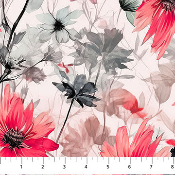 Fabric Stof Gray Floral AVALANA ECOVERO Jersey Viscose by the Quarter Yard 25-274