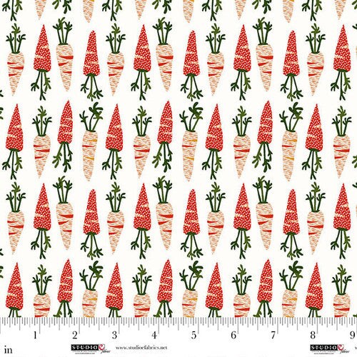 Fabric Studio E Off White Carrots Neighborhood Association by the Quarter Yard 8422-01