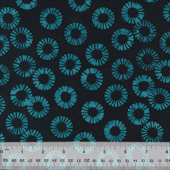 Fabric Anthology Black Petal Wheels JDJ Lagoon Batiks by the Quarter Yard 3630Q-X