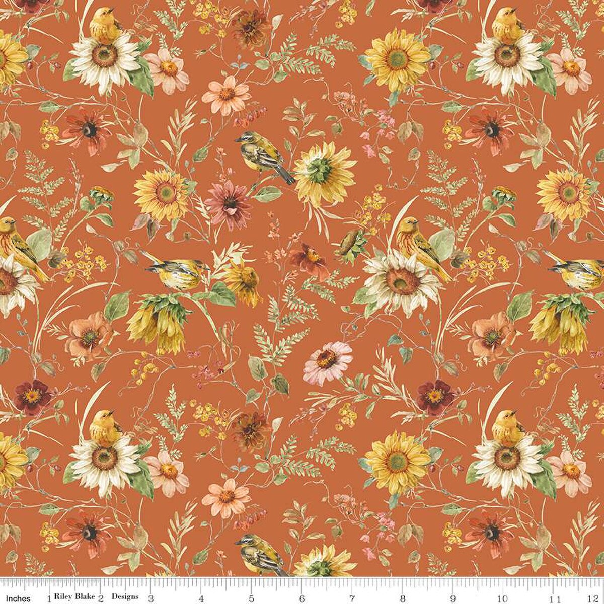 Fabric Riley Blake Pumpkin Prairie Sunflower Whispers by the Quarter Yard CD16671-PUMPKIN