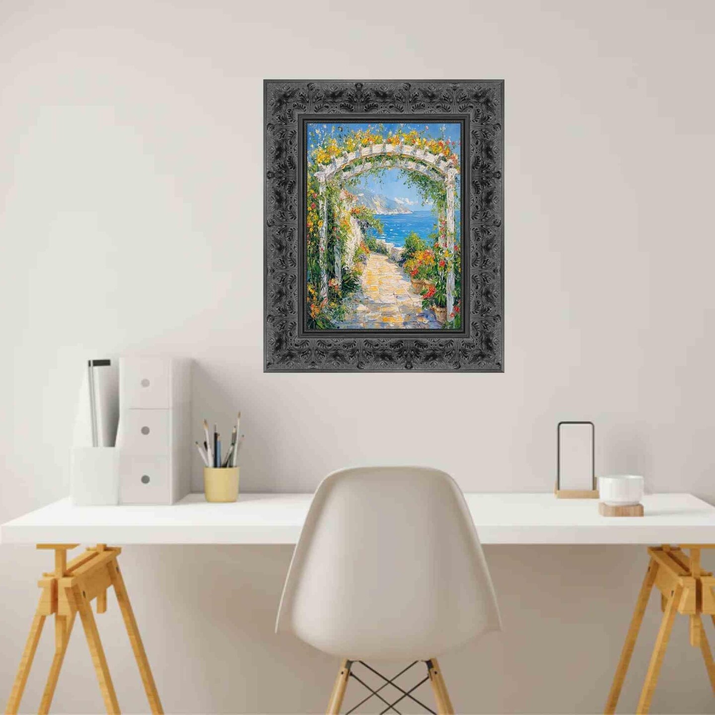 Wide Vintage Antique Black Floral Picture Frame 14x18 frame