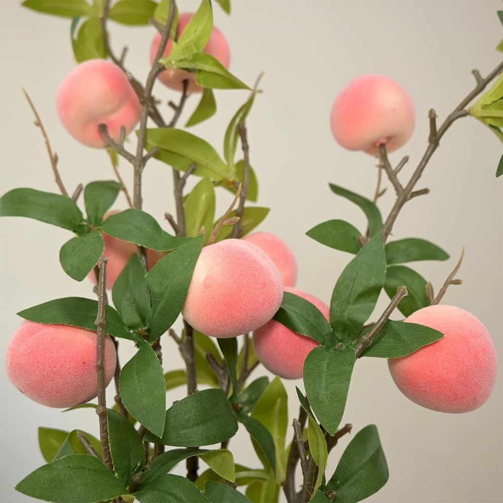 3 Bunches 27.5inch Artificial Peach Branches Faux Fruit Realistic