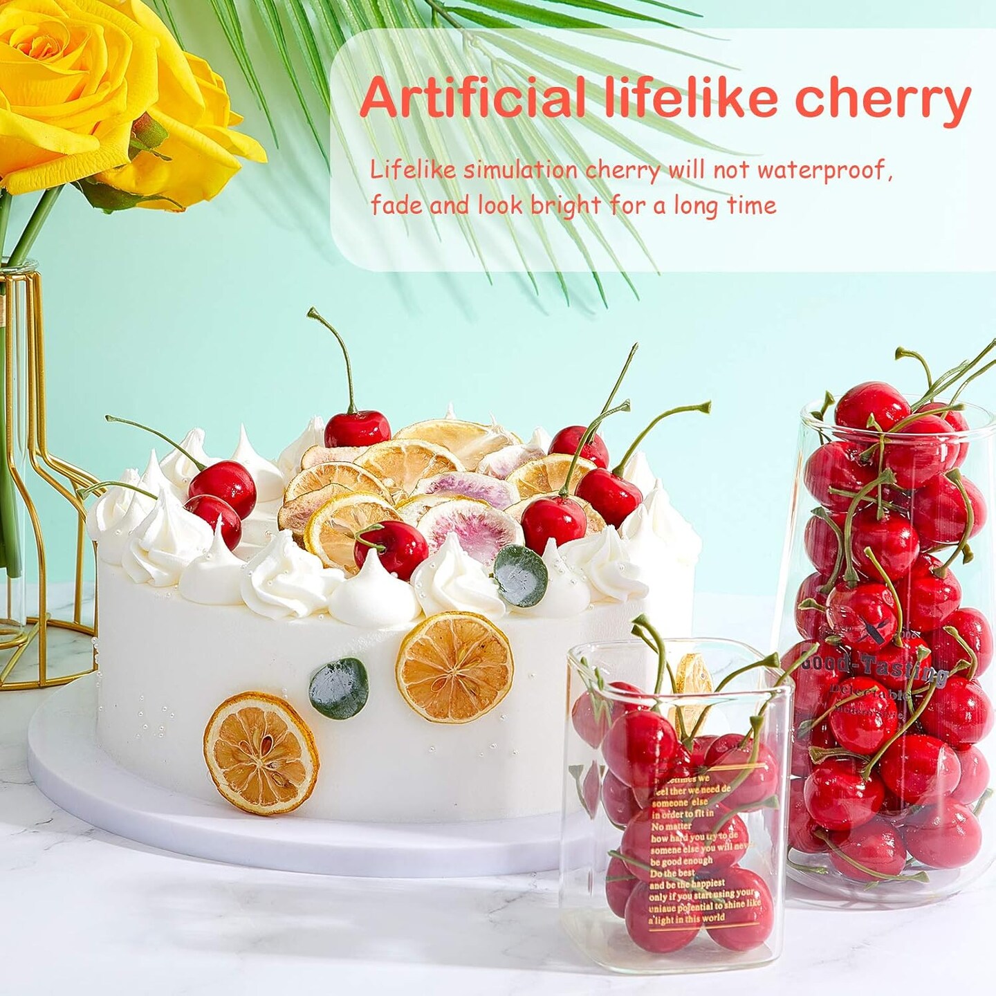 50 Pieces Fake Cherries Artificial Fruit Decorations