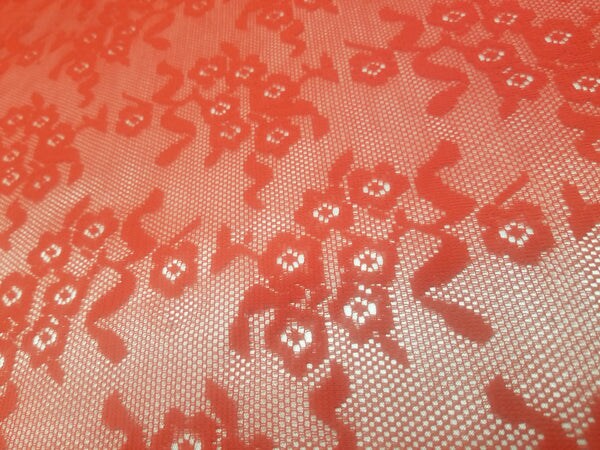 1 Yard Red Daisy Embroidered Mesh Tulle Net Fabric for Lingerie Bridal